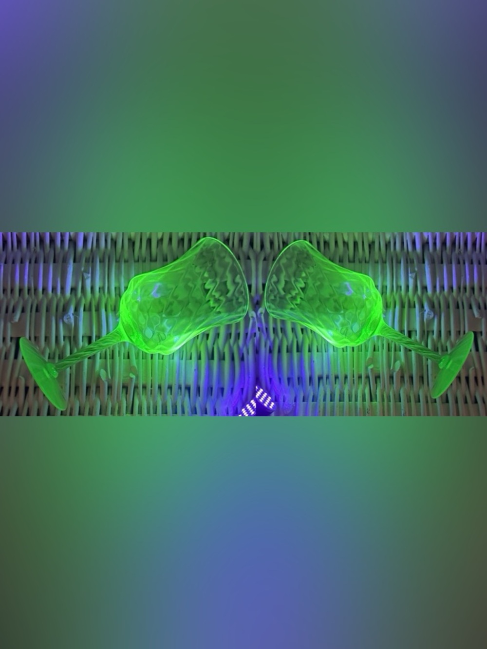 Vintage Uranium Glass Goblets Pair Tiffin Green Diamond Optic UV Glow